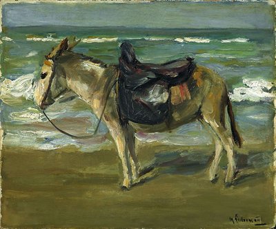 Asino da sella sulla spiaggia verso sinistra da Max Liebermann